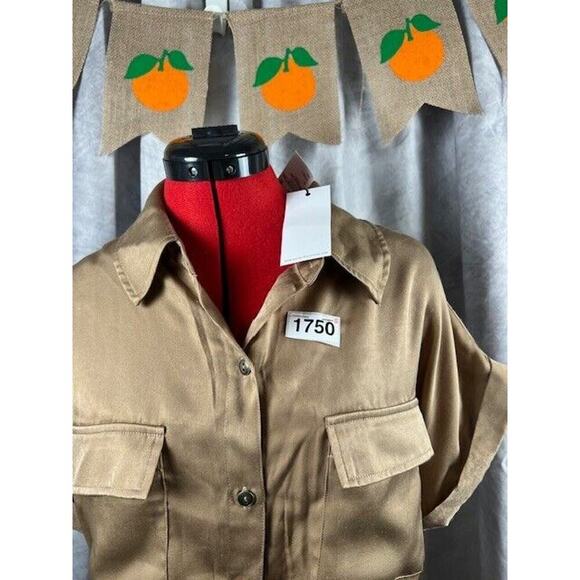 Socialite Dress Large Cocoa Womens Button Down Short Sleeve Dress - Picture 7 of 7